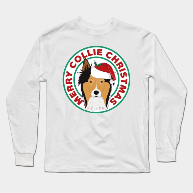 Merry Christmas Collie Long Sleeve T-Shirt by CafePretzel